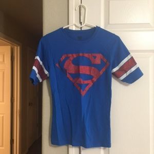 Women's DC Comics Superman Top--Blue with Red Glitter Logo--Size L(11-13)